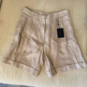 Massimo Dutti Tan Bermudas with High-Waisted Design and Pleats